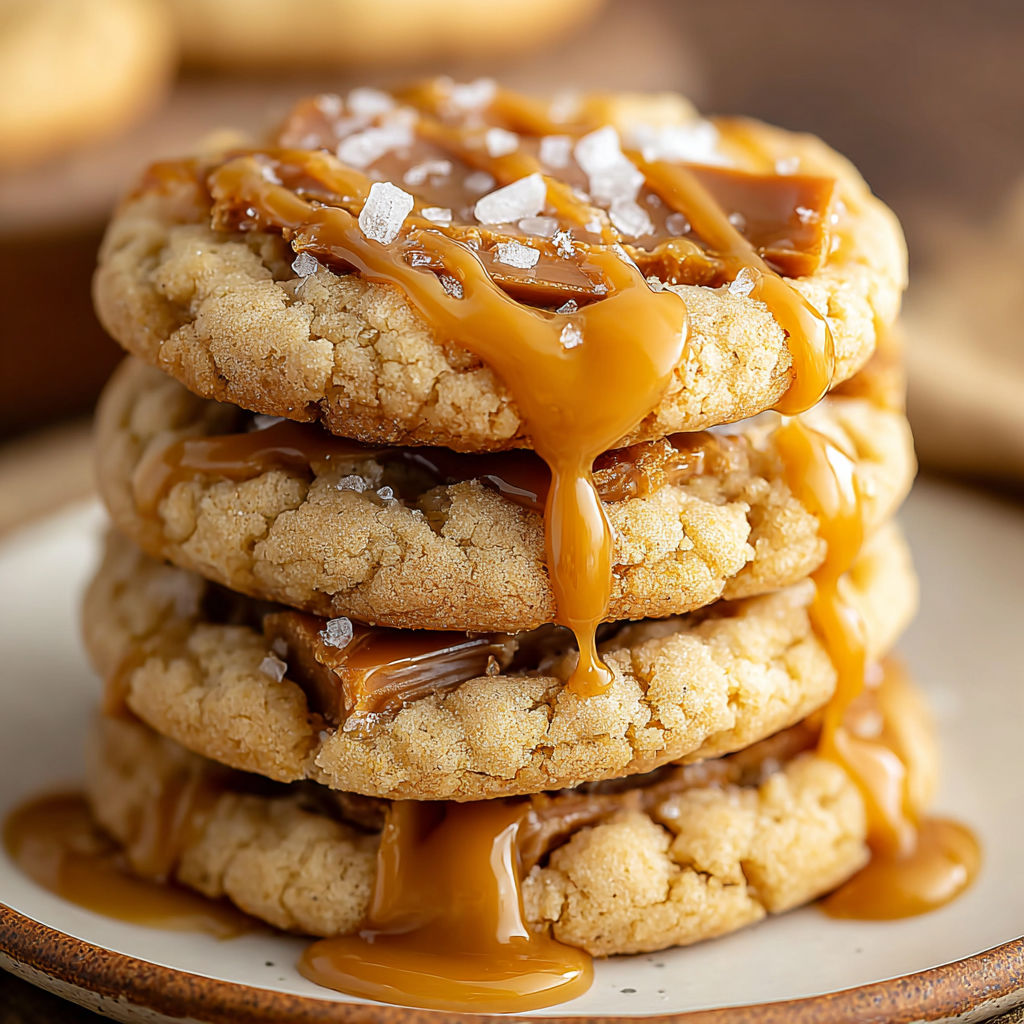 A stack of salted caramel cookies.