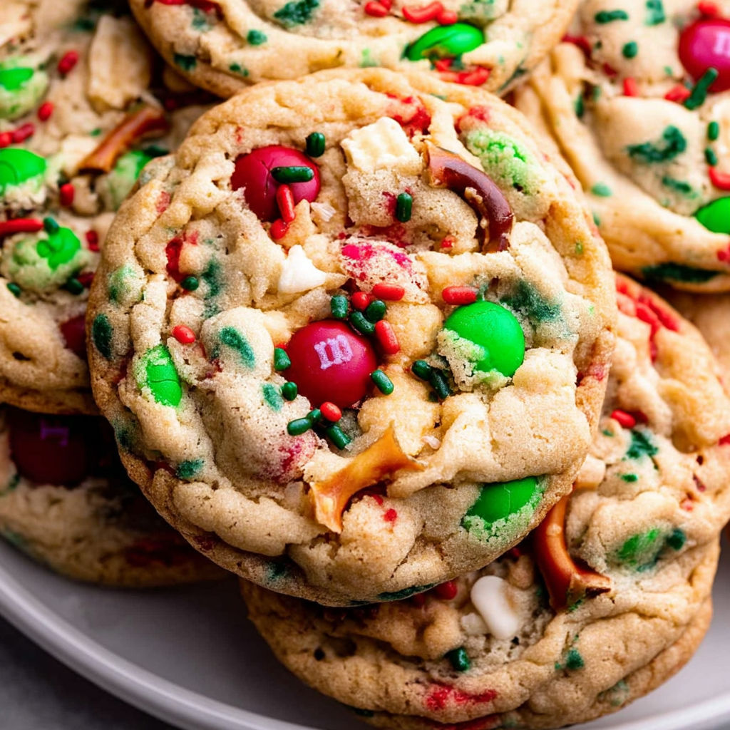 A plate of cookies with green and red decorations.