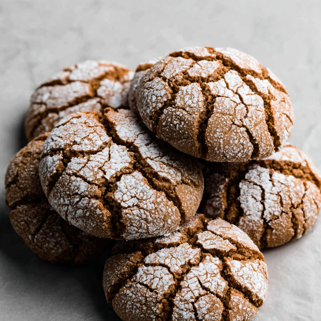 A pile of gingerbread crinkle cookies.