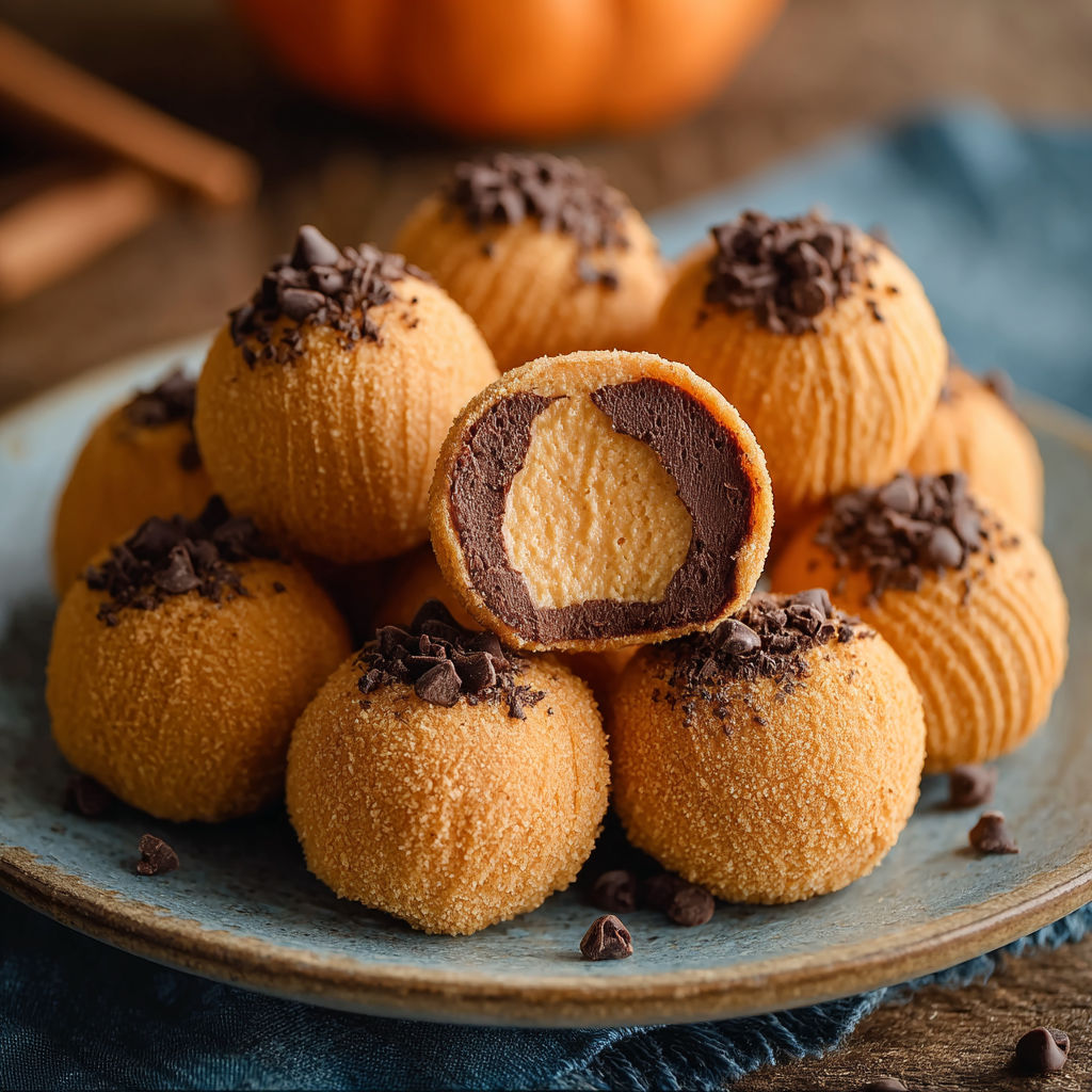 A plate of pumpkin cheesecake truffles.