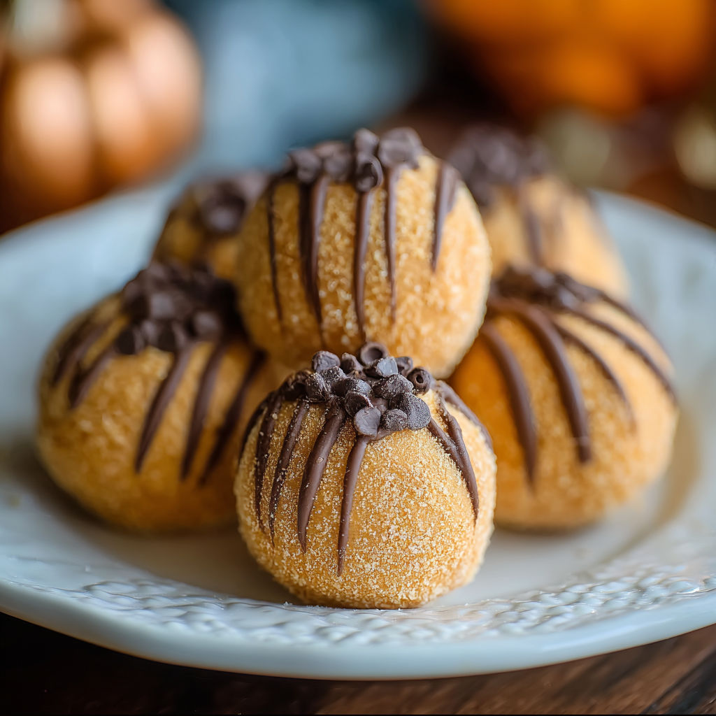 Pumpkin Cheesecake Truffles on a plate.