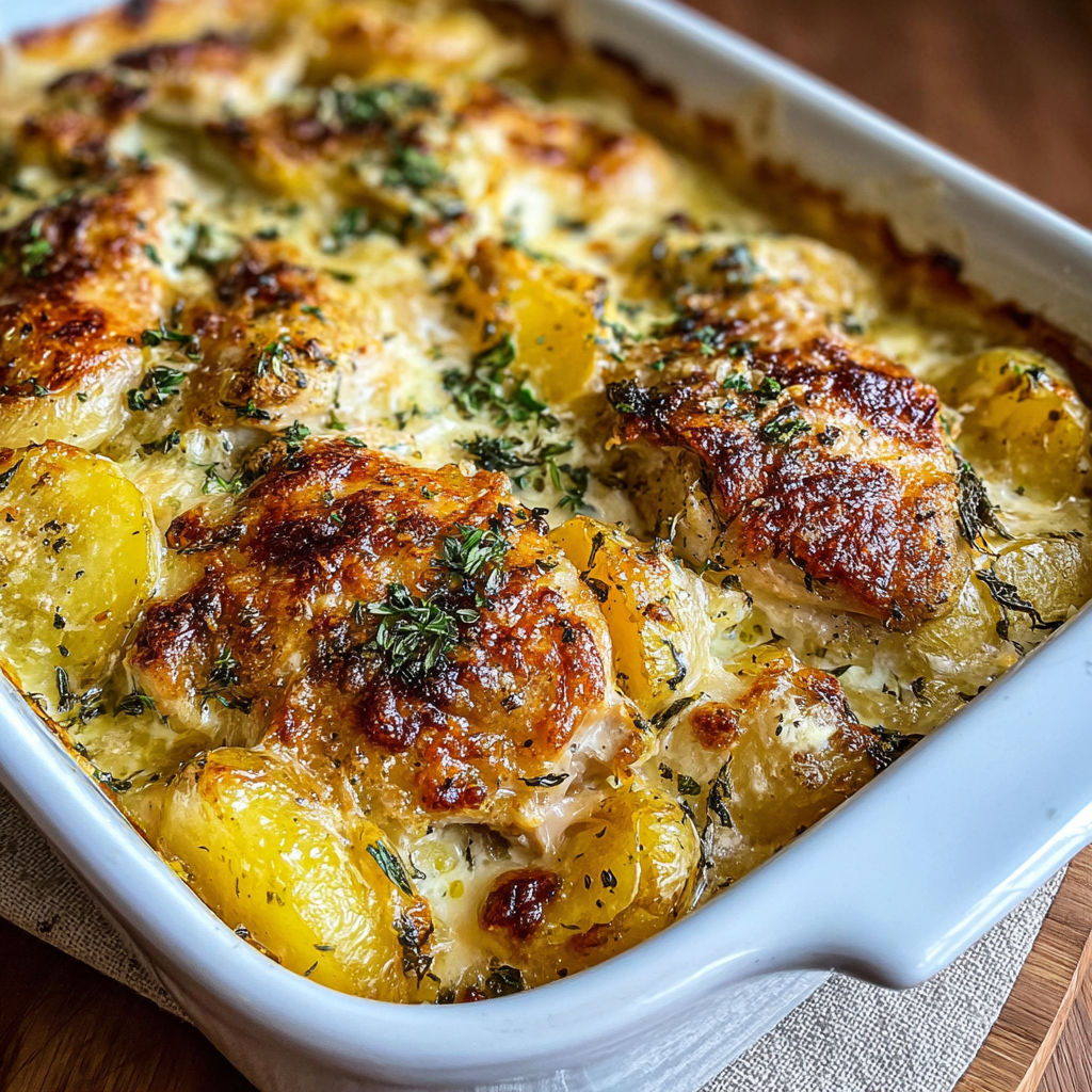 A white bowl filled with chicken and potatoes.