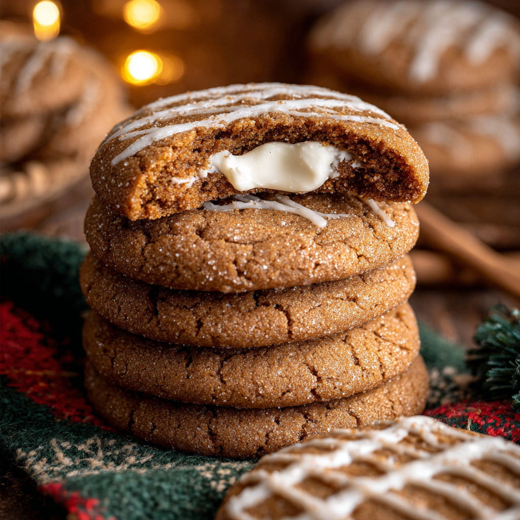 A stack of cookies with white frosting.