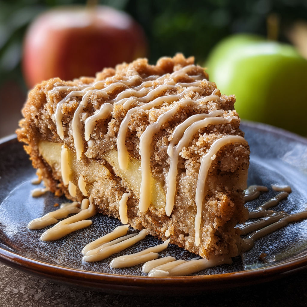 A slice of pie with a caramel glaze.