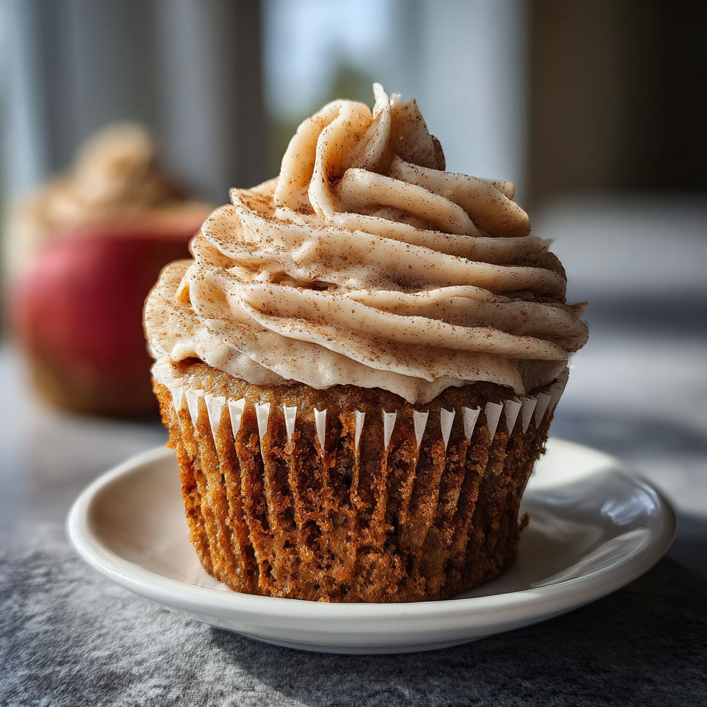 A cupcake with a cinnamon frosting on top.