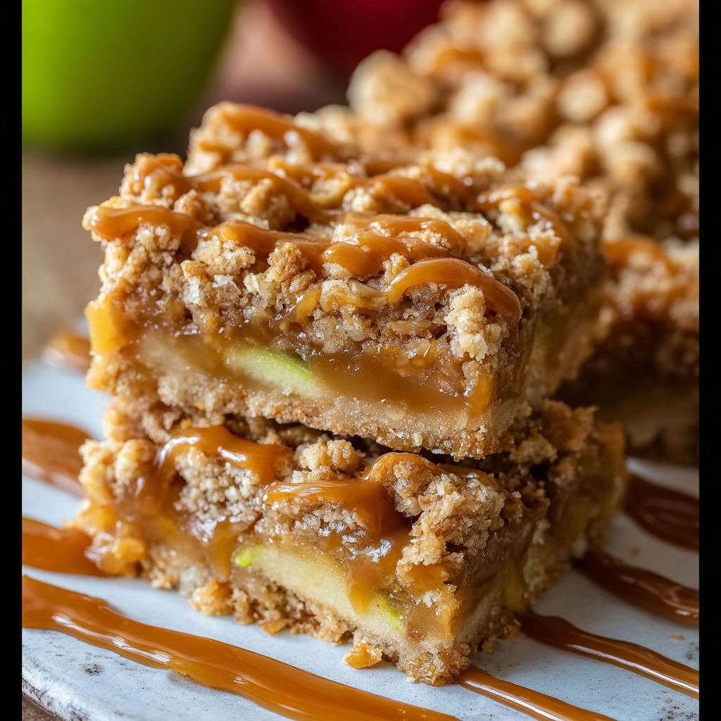 A delicious fall treat, Salted Caramel Apple Crisp Bars.