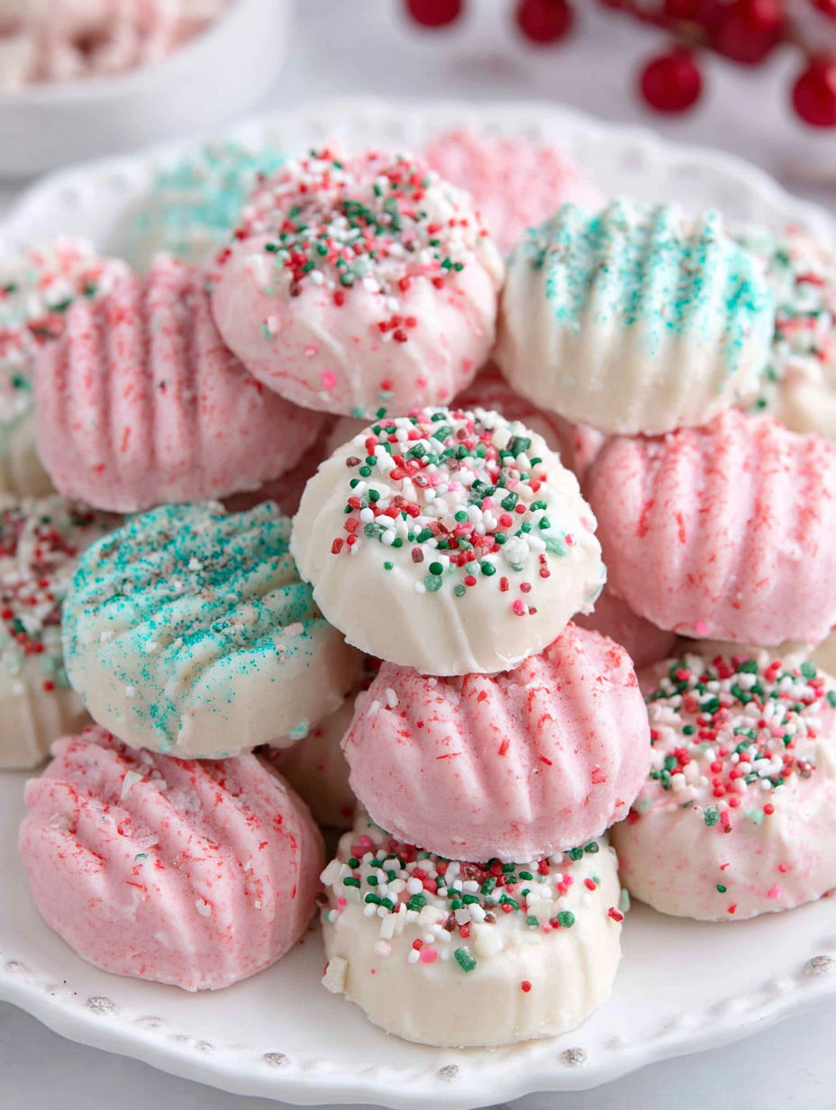 A plate of colorful cookies.
