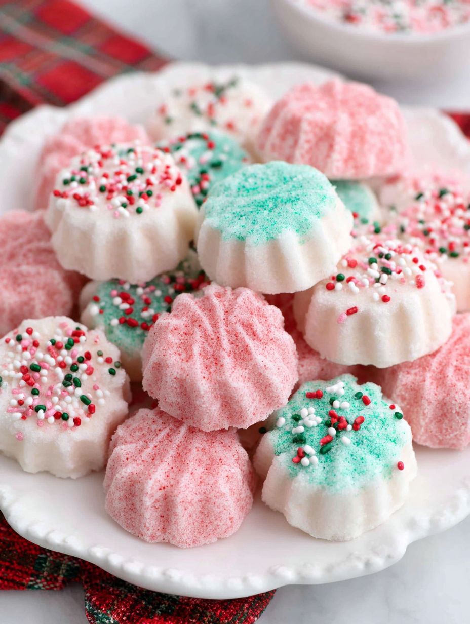 A plate of Christmas cream cheese mints.