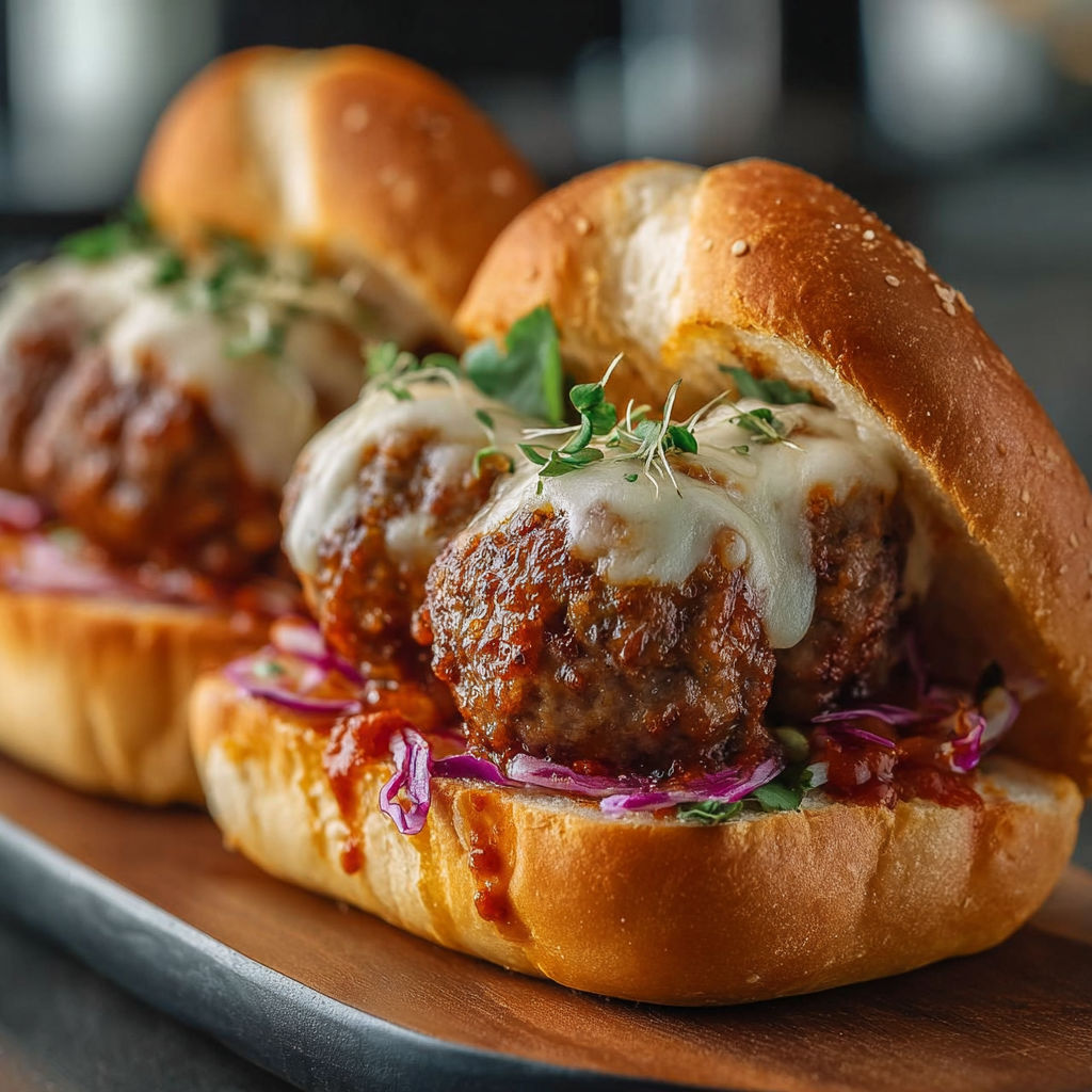 Meatball sliders on Hawaiian rolls.
