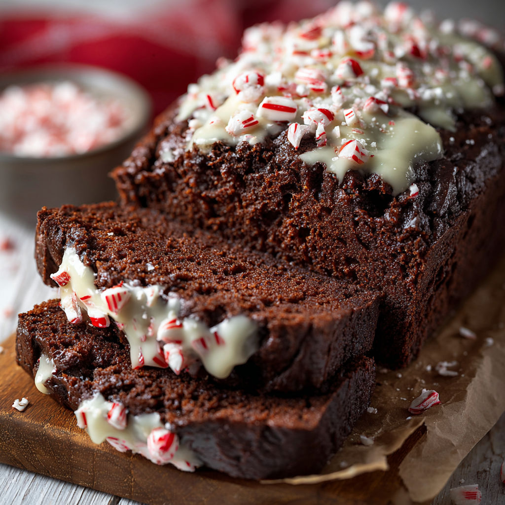 A slice of chocolate peppermint bread.