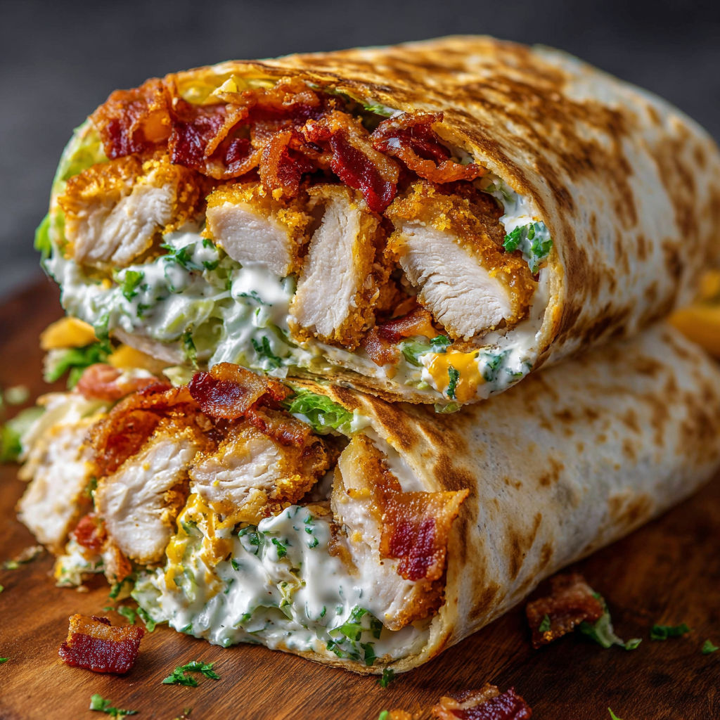 A homemade crispy bacon ranch wrap.