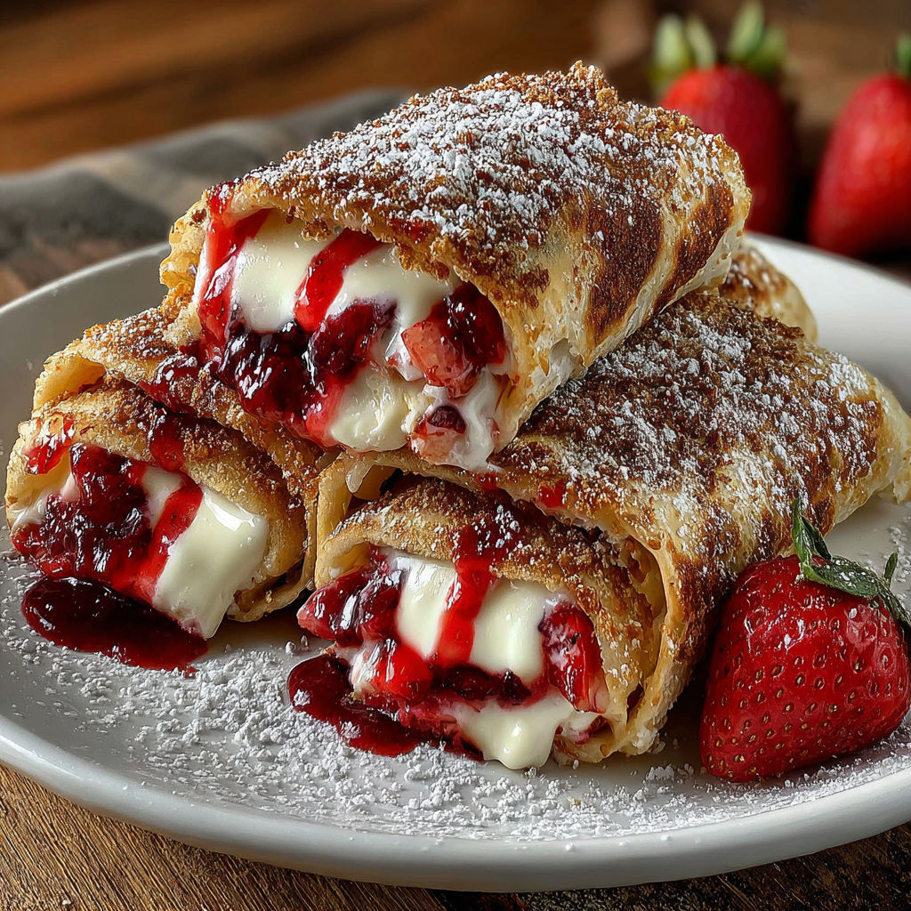 A plate of strawberry cheesecake chimichangas.