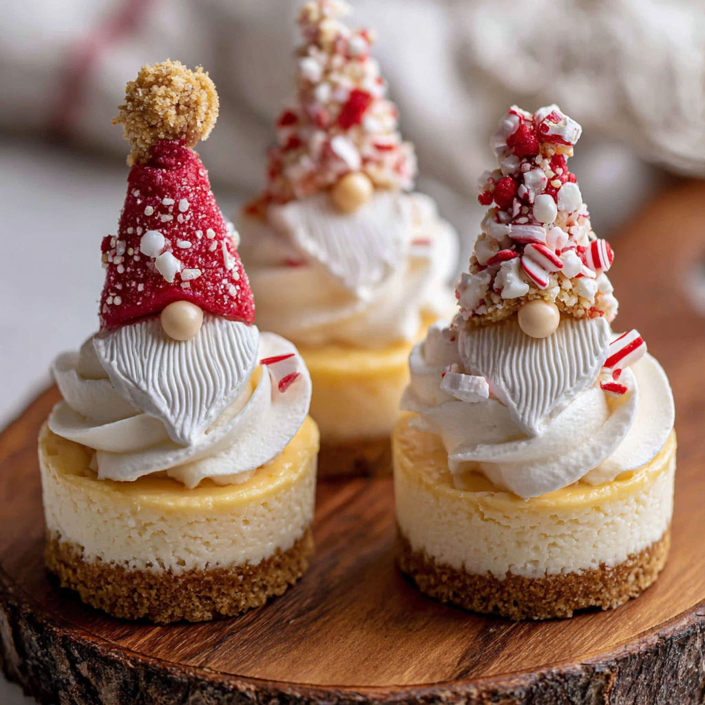 Three desserts with candy canes on top.