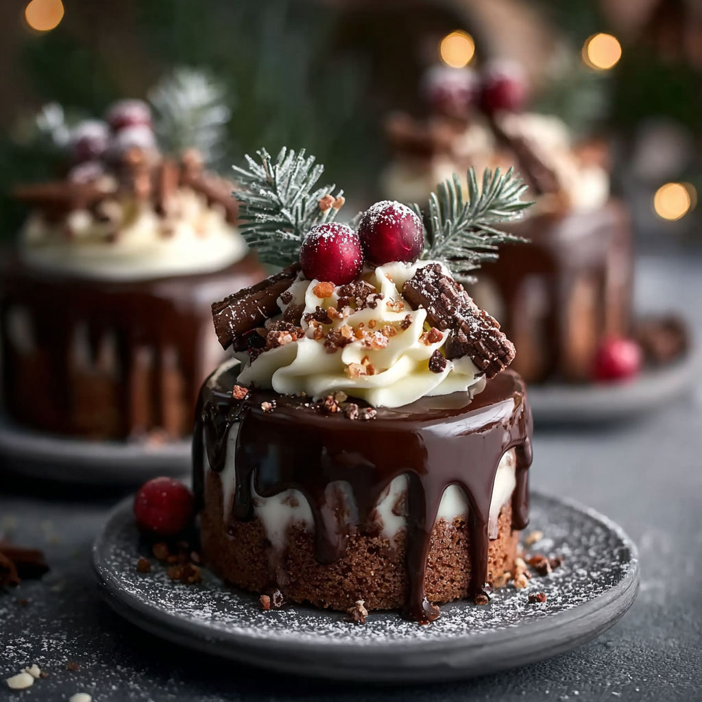 A chocolate cake with white frosting and chocolate ganache.