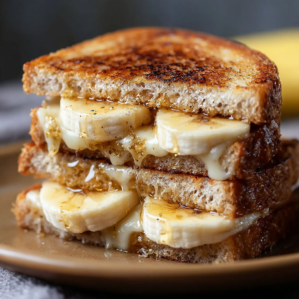 A stack of banana and cheese sandwiches.
