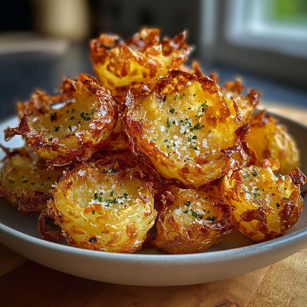 A plate of crispy garlic butter potatoes.