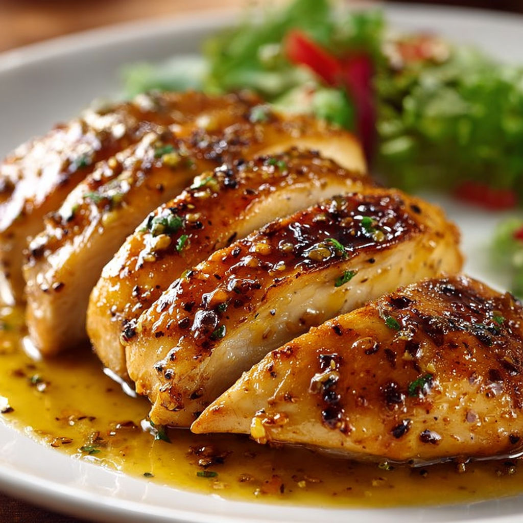 A plate of food with chicken and salad.