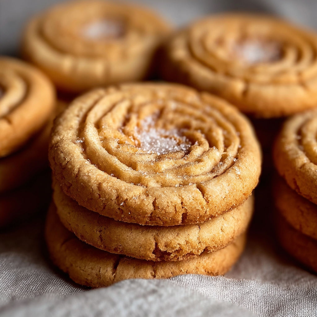 A stack of cookies with a spiral pattern.