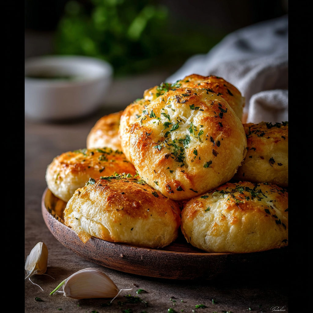 A plate of bread with herbs on top.