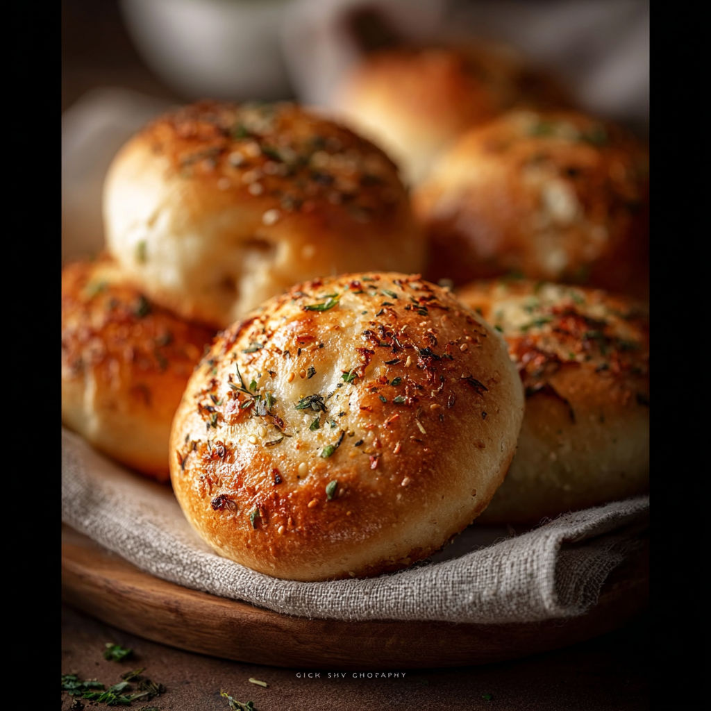 A wooden tray with a bunch of bread rolls.