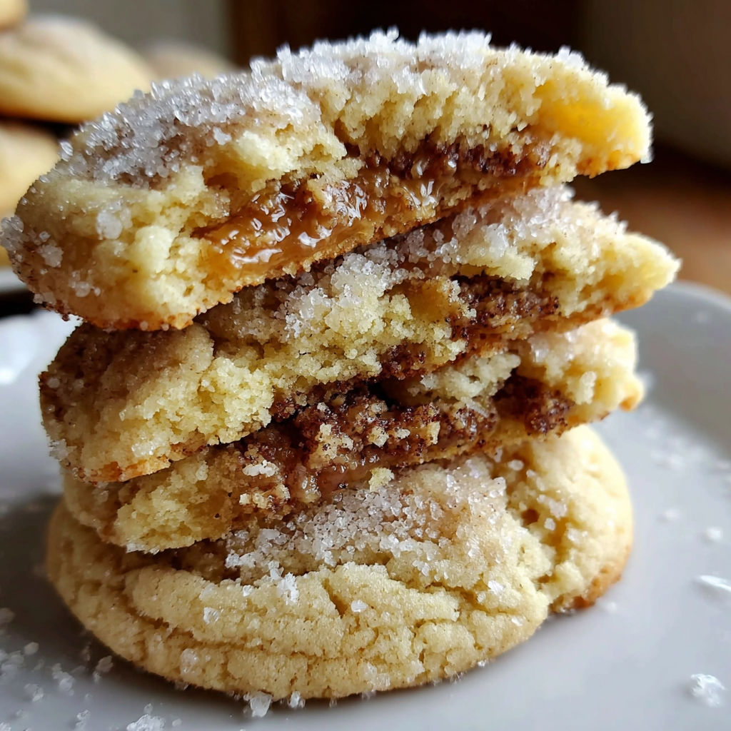 A stack of cookies with sugar on top.
