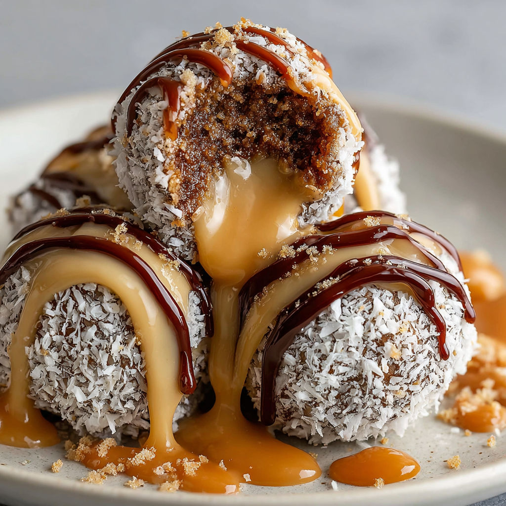 Chocolate peanut butter snowballs on a plate.
