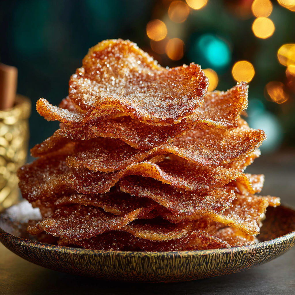 A stack of cinnamon crisps on a plate.
