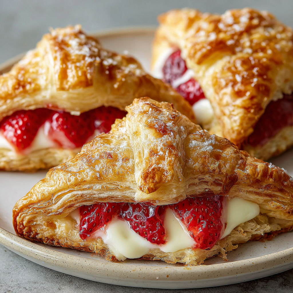 A pastry with strawberries and whipped cream.
