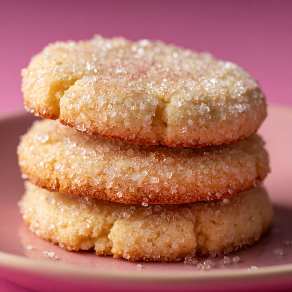 A stack of cookies with sugar on top.