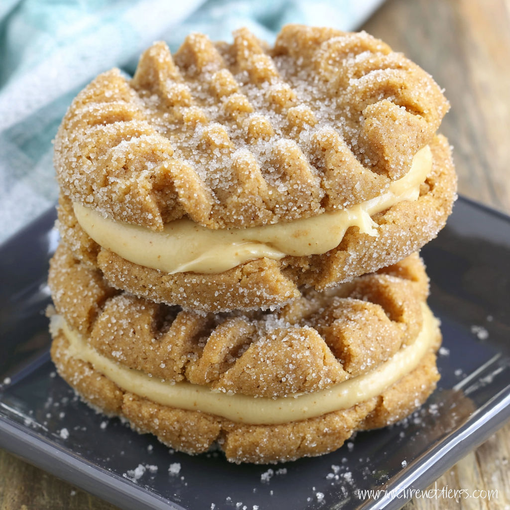 A stack of three homemade nutter butters.