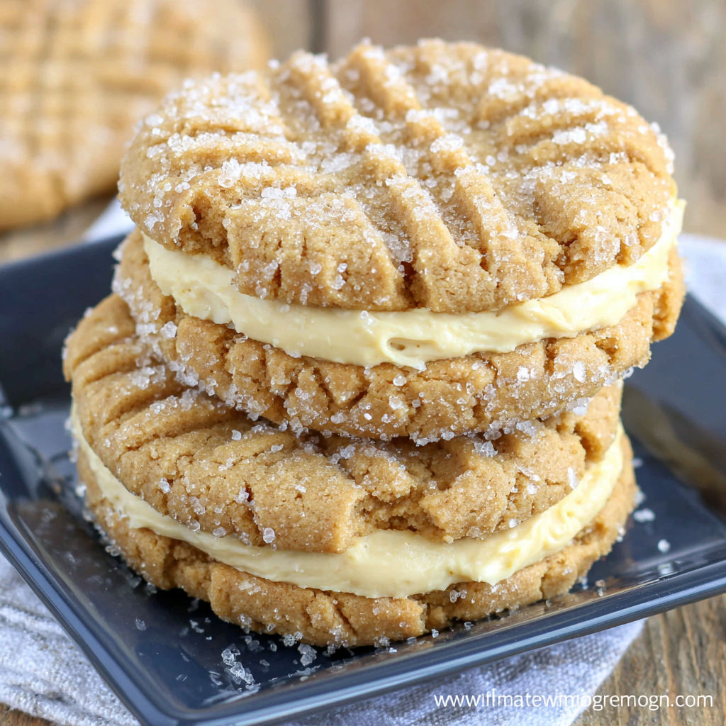 A stack of three cookies with sugar on top.