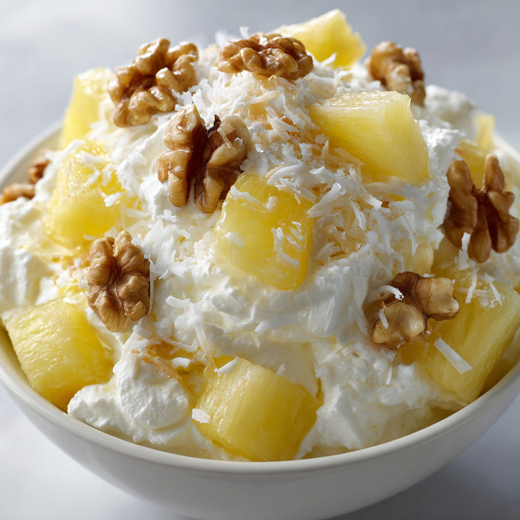 A bowl of Cool Whip Pineapple Fluff.
