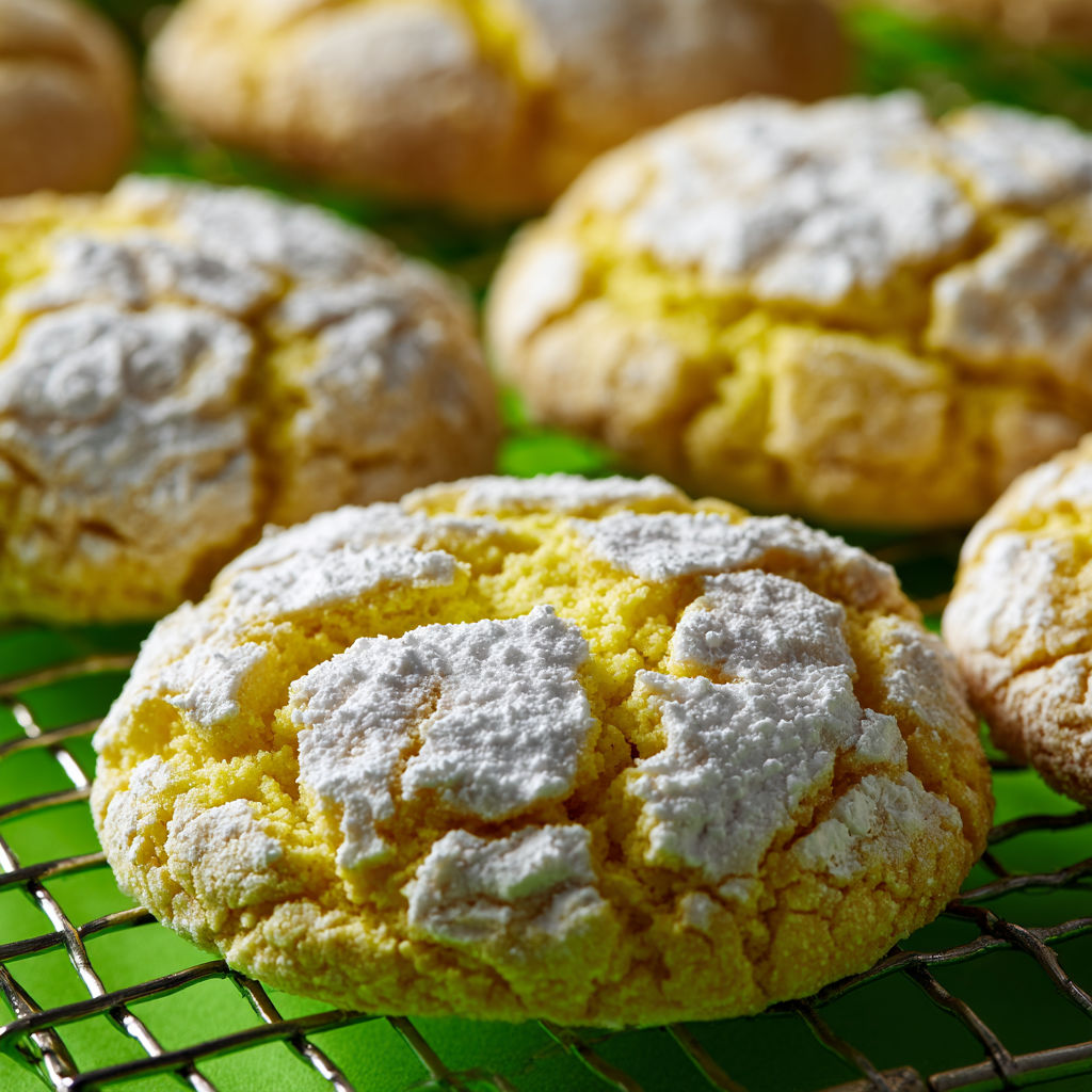 A tray of cookies with a yellow frosting.