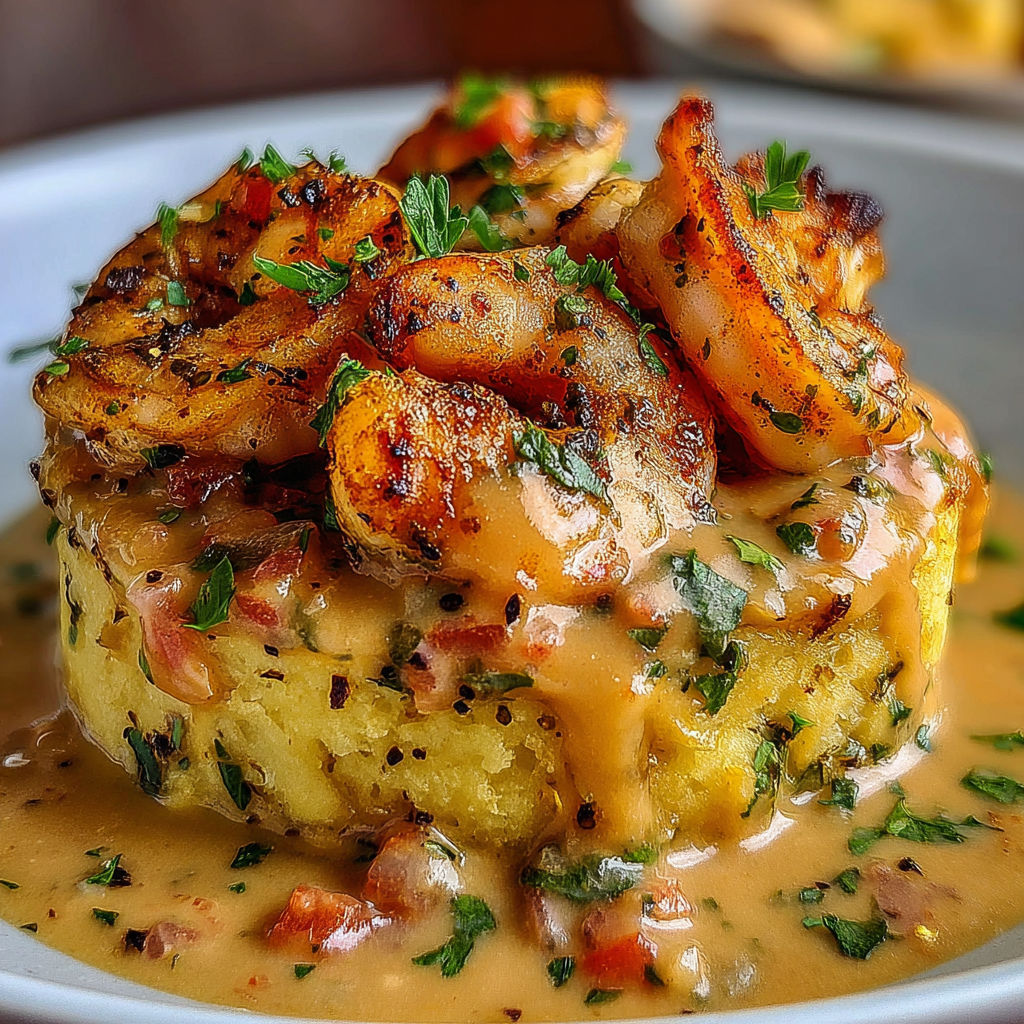 A plate of food with shrimp and sauce.