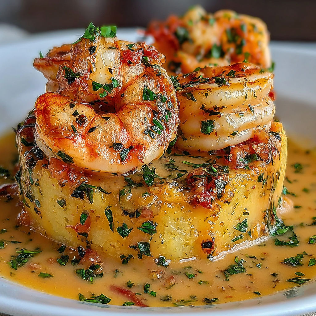 A plate of food with shrimp and a vegetable.