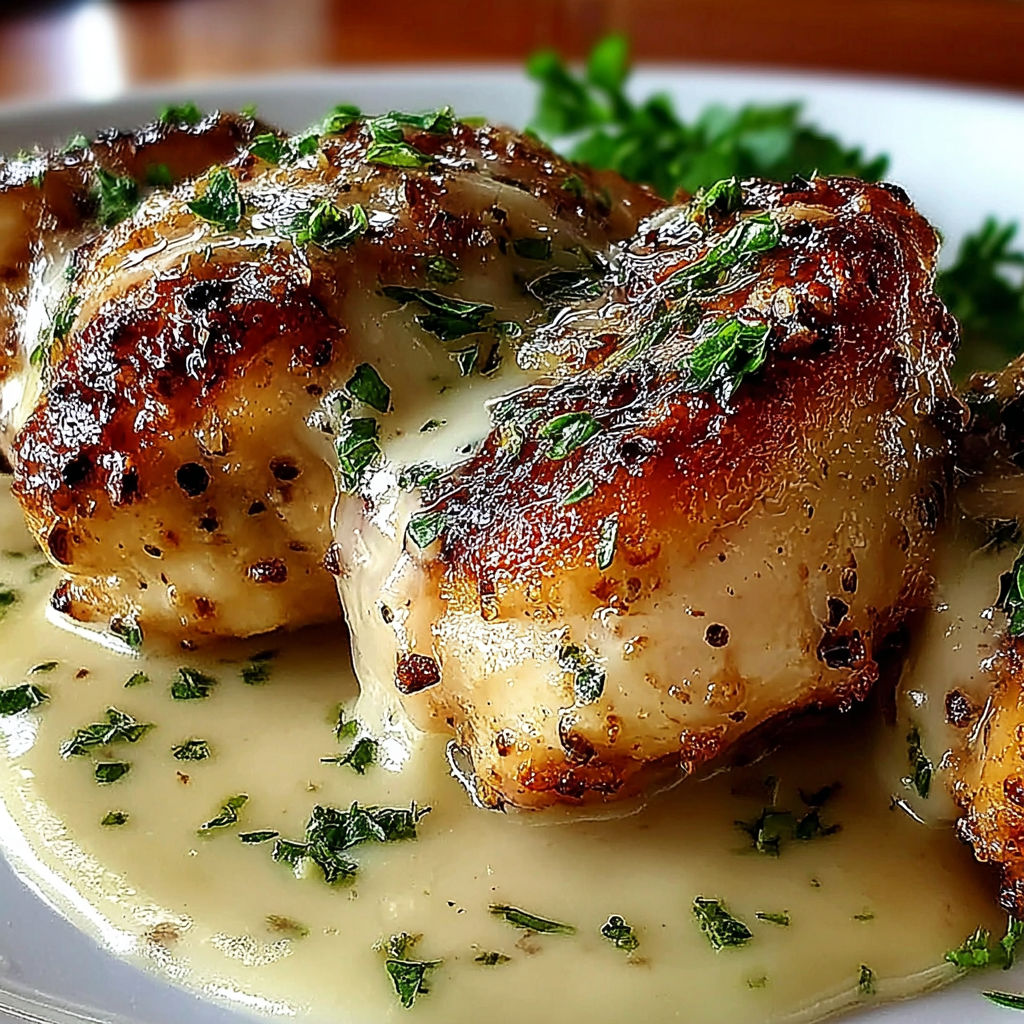 Chicken with garlic parmesan sauce.