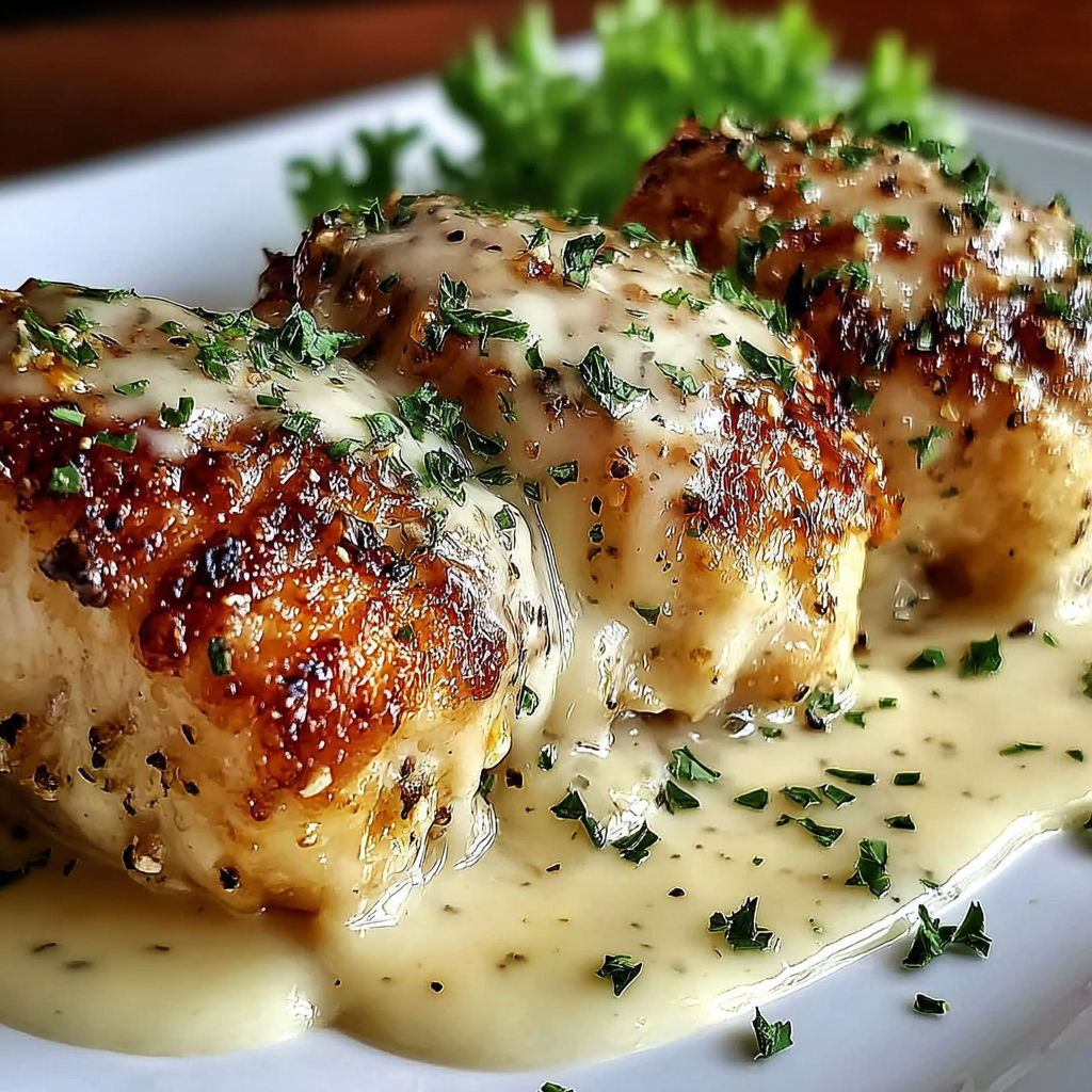 Chicken pillows with garlic parmesan sauce.
