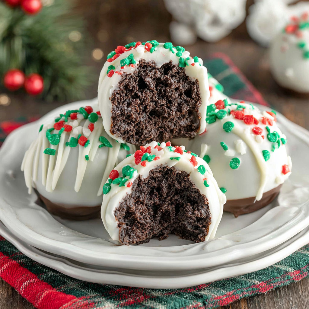 A plate of Christmas Oreo balls.