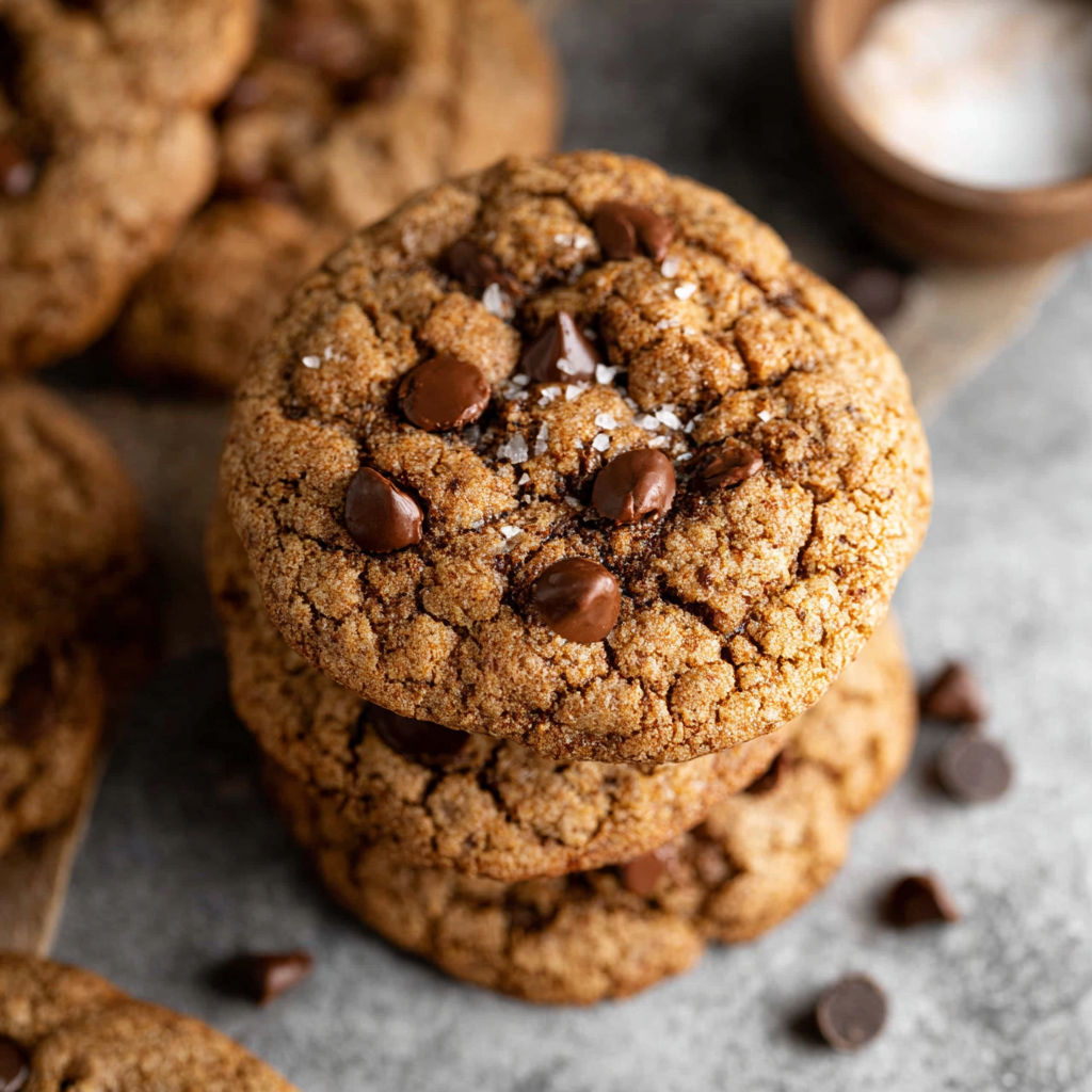 A stack of chocolate chip coffee cookies.