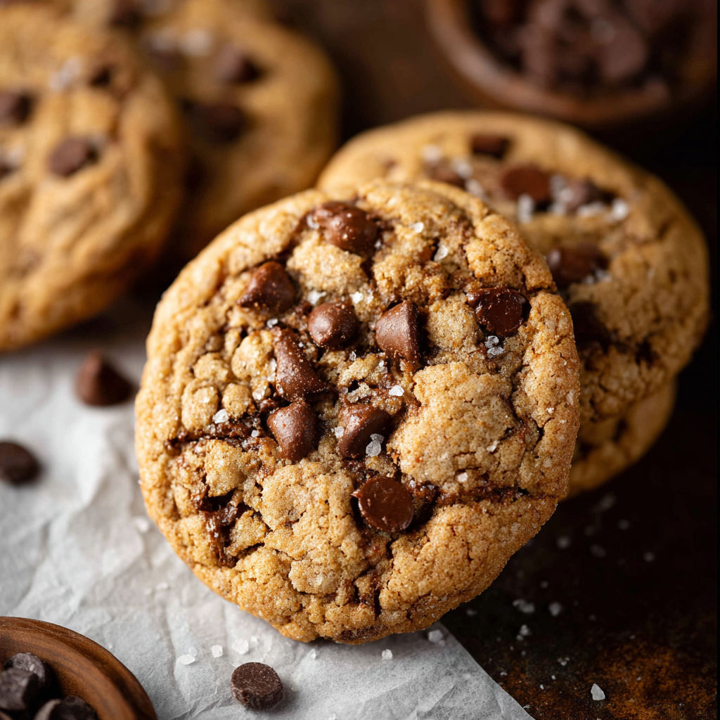 A chocolate chip cookie with white chocolate chips.