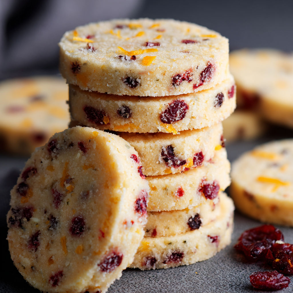 Stack of Cranberry Orange Shortbread Cookies.