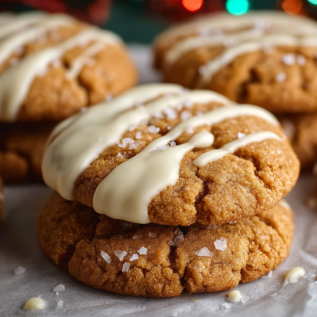 White chocolate dipped chewy maple cookies for Christmas.