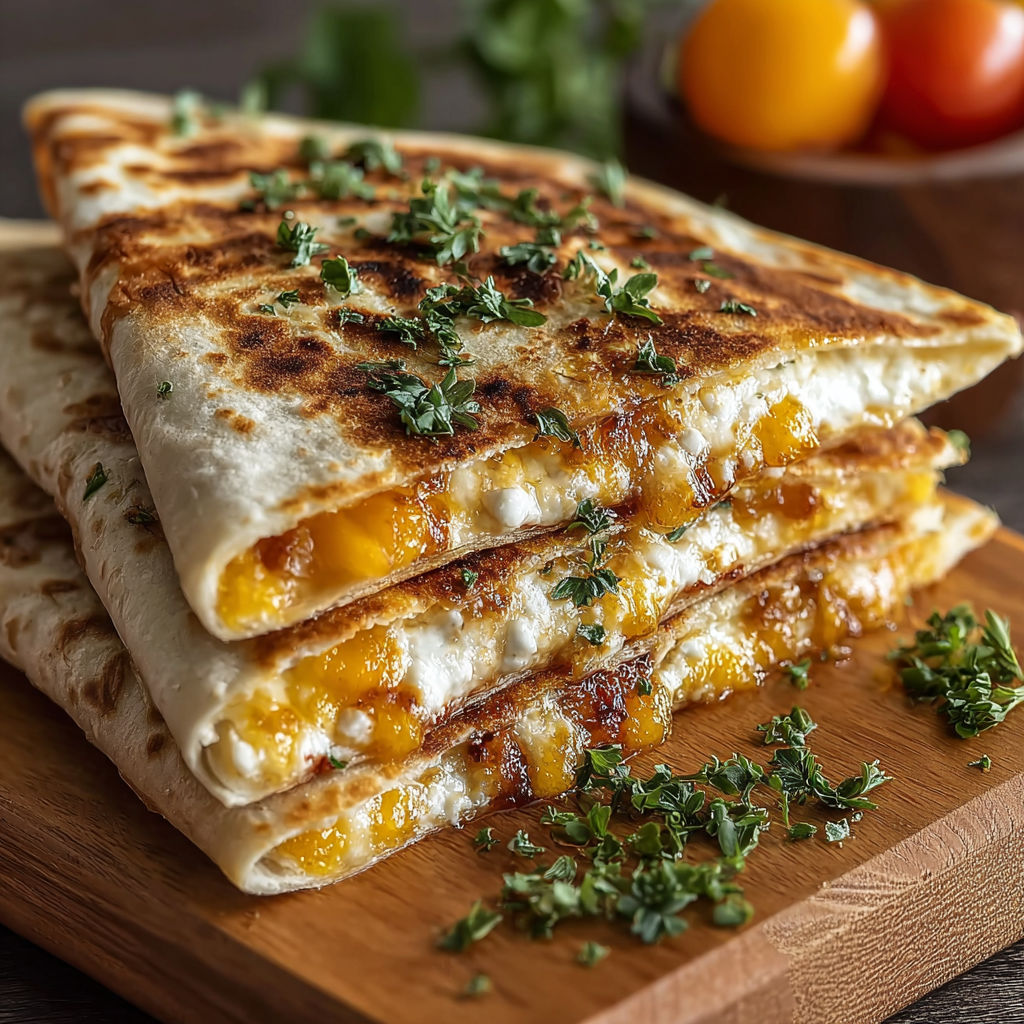 A stack of sandwiches with cheese and tomatoes.