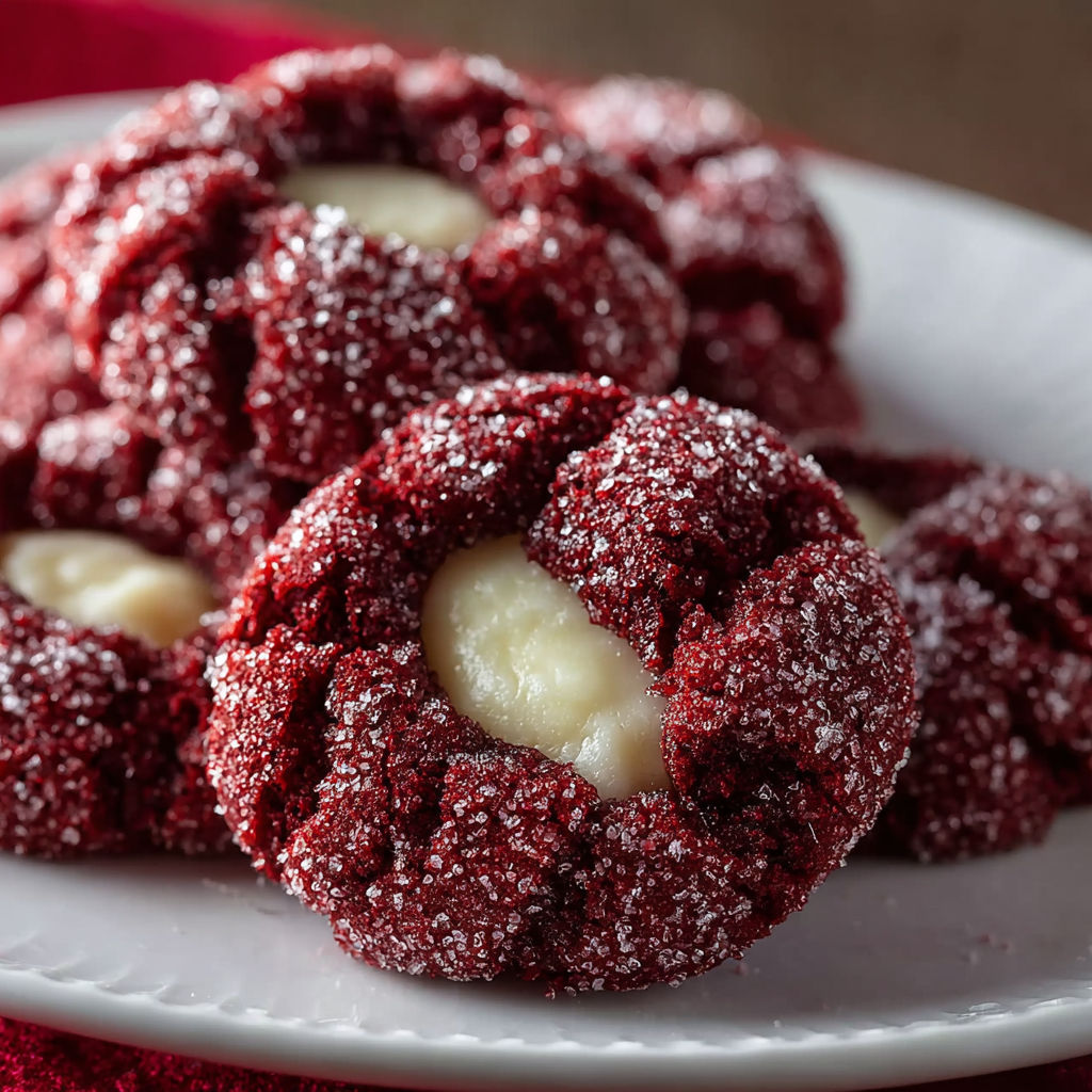 A plate of red velvet cookies.