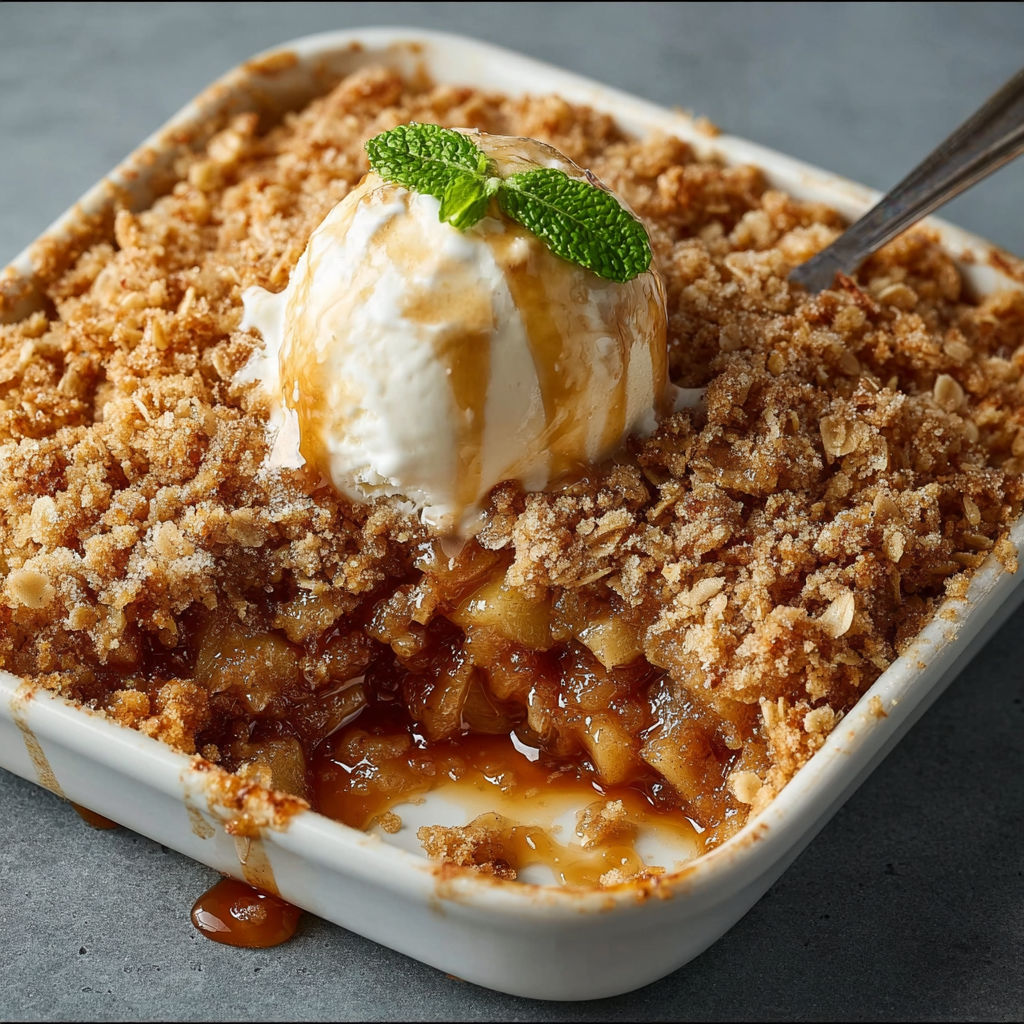 A dessert with a scoop of ice cream on top.
