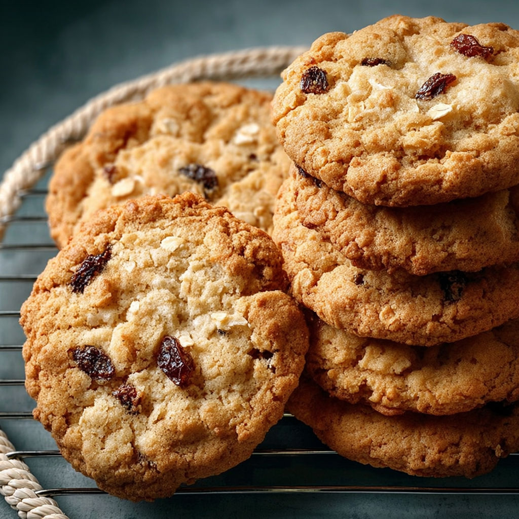 A plate of cookies with raisins.