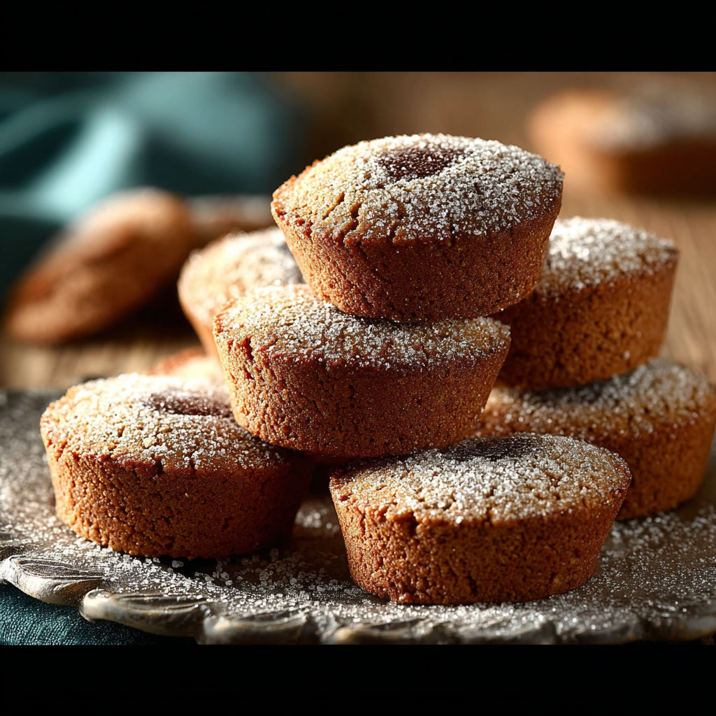 A stack of powdered sugar covered cookies.