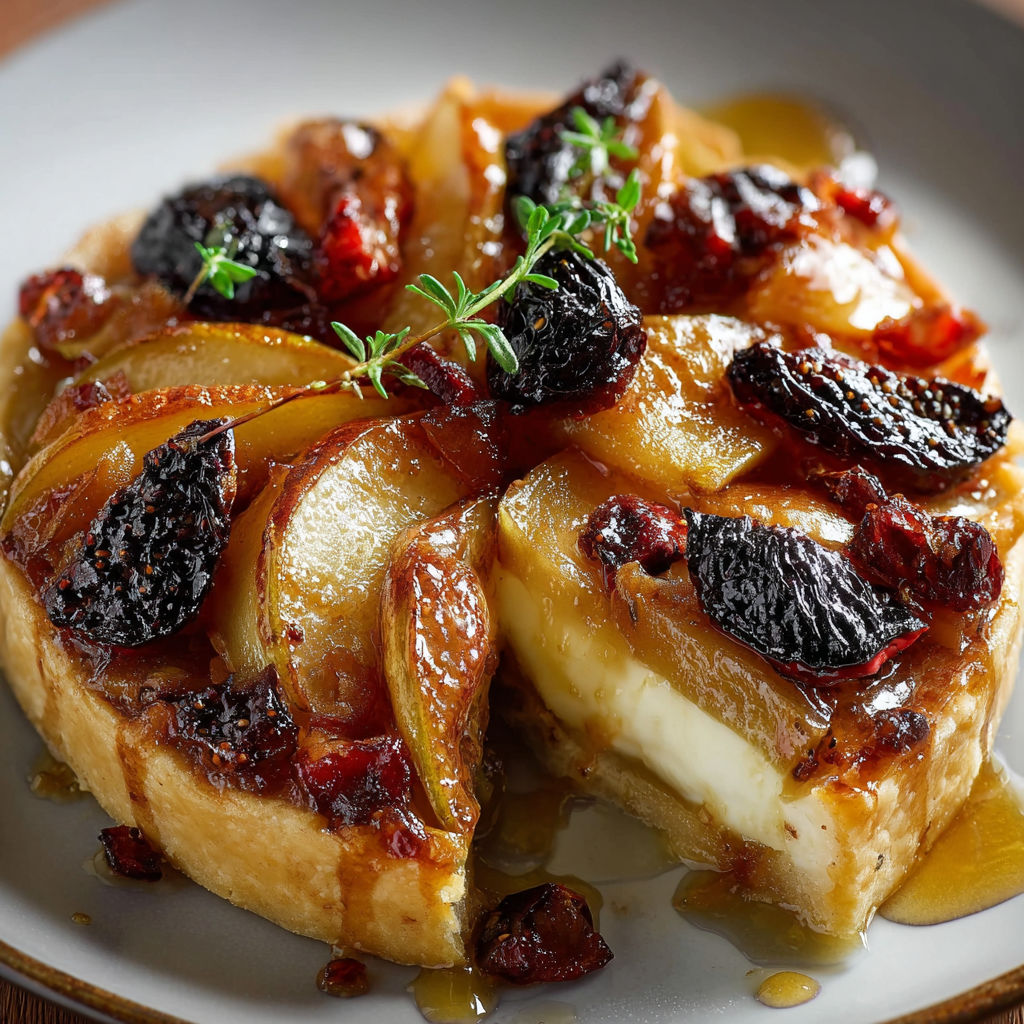 A close up of a Figgy Apple Brie Tart.