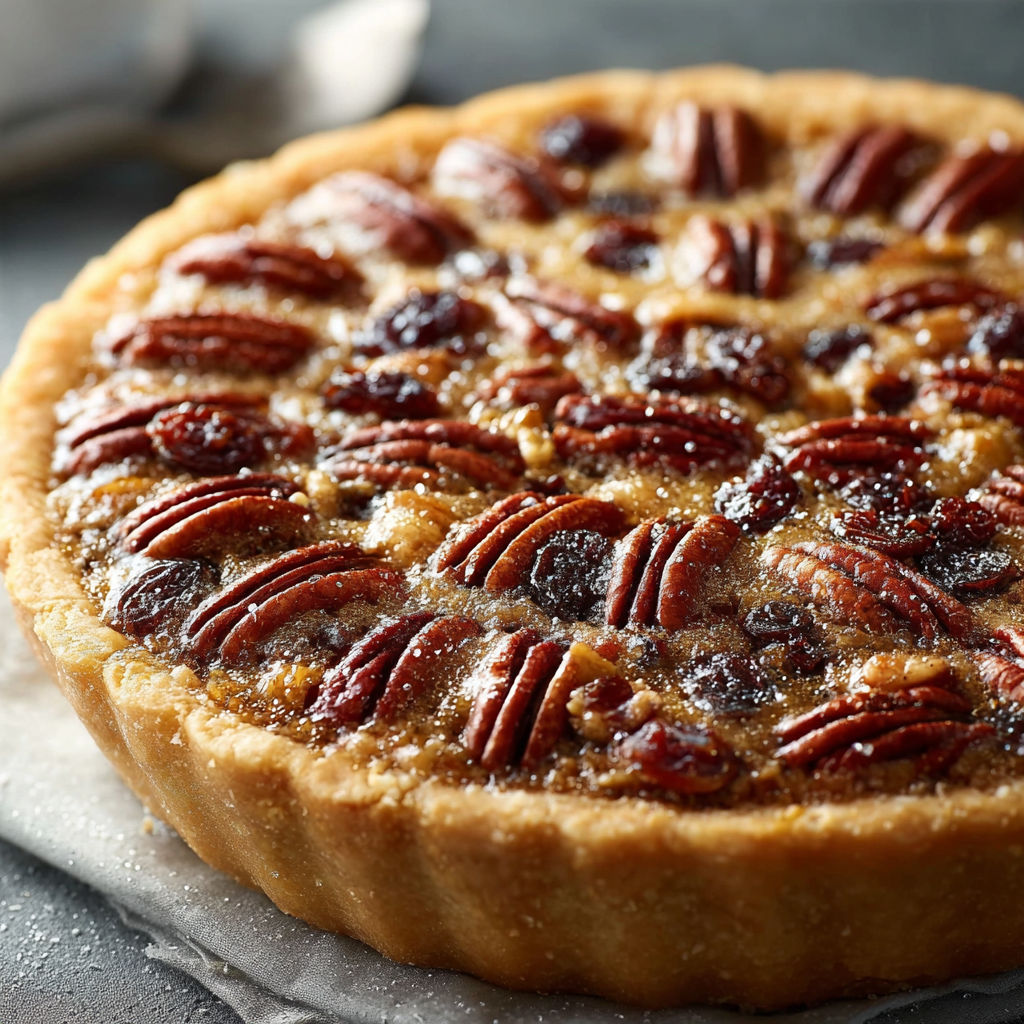 A slice of pecan pie with a crust.