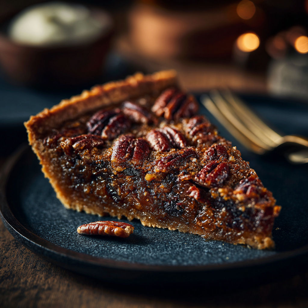 A slice of pecan pie on a plate.